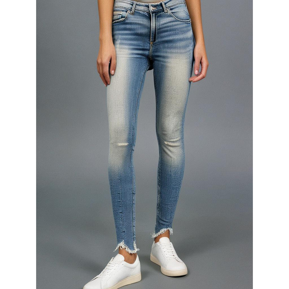 Zara Woman Premium Denim Women's Skinny Jeans Distressed Raw Hem Lt Wash Size 2 - Picture 1 of 16